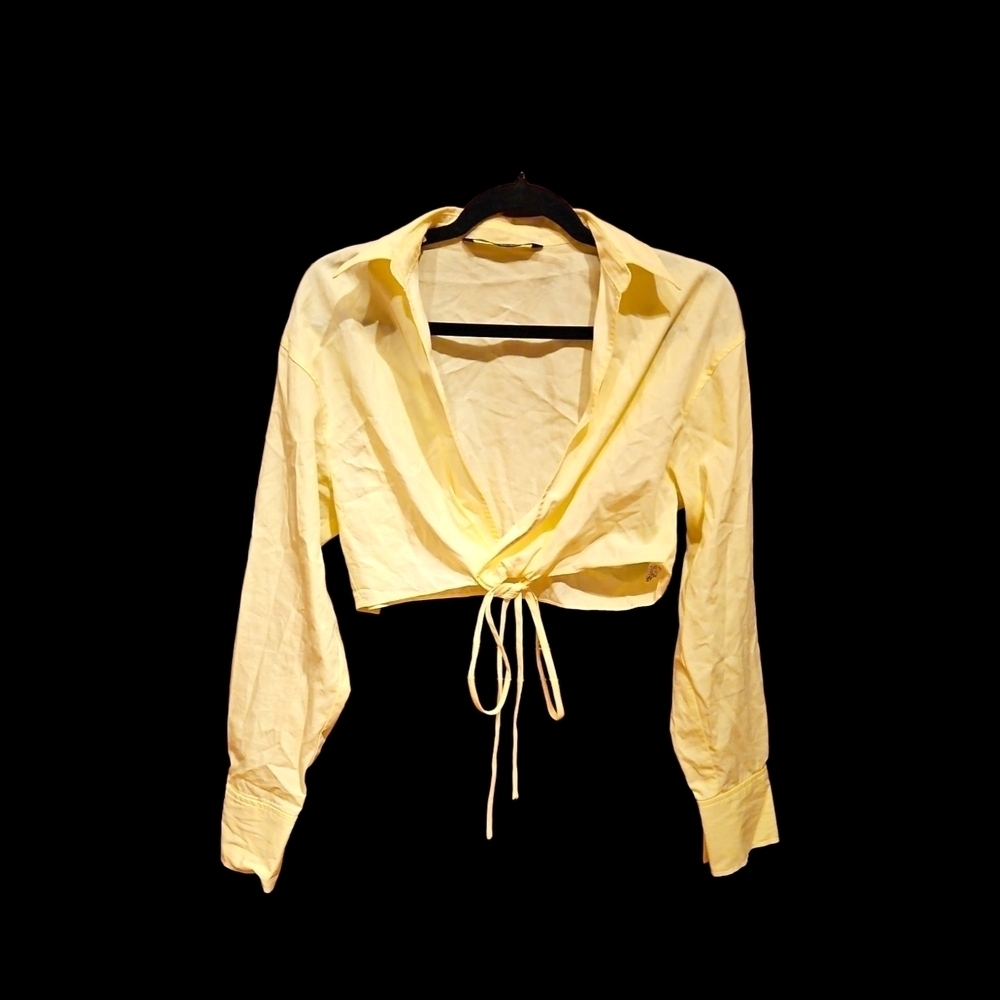 Zara Yellow Wrap Front Lobg Sleeve Blouse, Lightweight, Sz XS